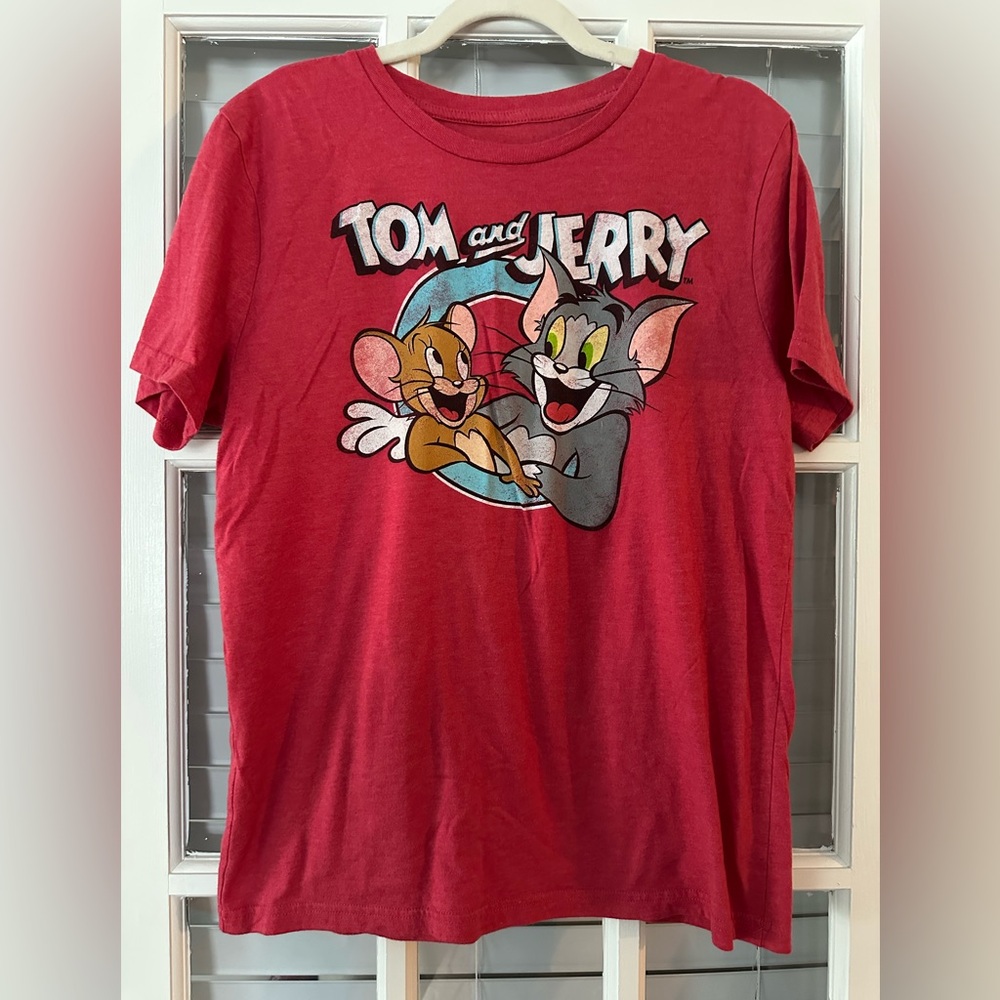 Tom and Jerry Men’s L Heather Red Vintage Look Short Sleeve T-Shirt